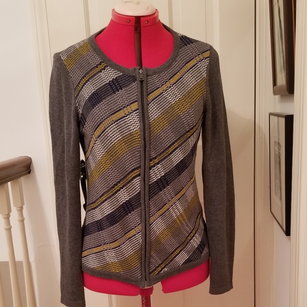 Zip cardigan sweater grey yellow